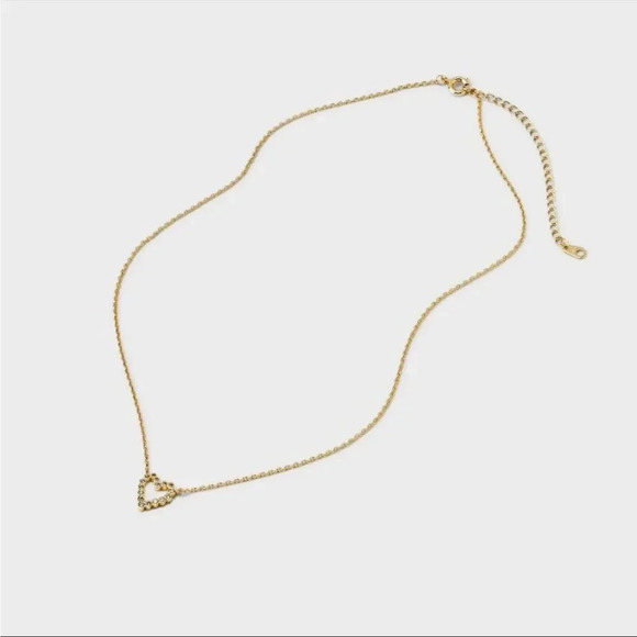 14K GOLD DIPPED LAB CREATED DIAMOND OPEN HEART PENDANT NECKLACE 15” - Picture 5 of 8